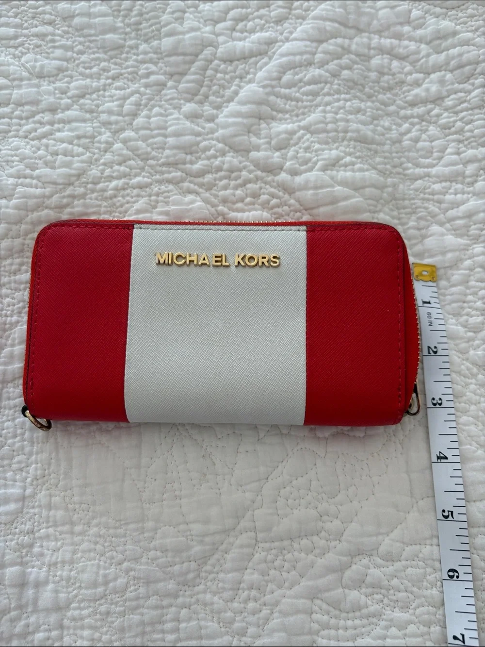Michael Kors Red and White Colorblock Zip Wallet